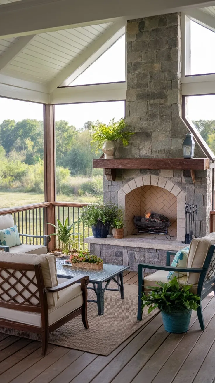 Cozy Back Porch Oasis with Fireplace