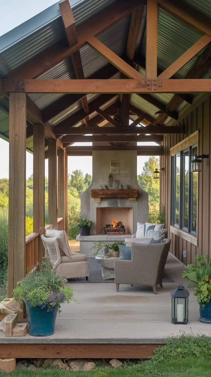 Rustic Charm of a Fireplace on the Back Porch