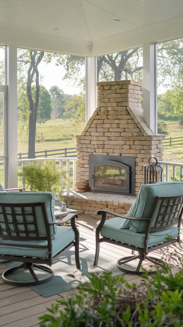 Cozy Back Porch Oasis with Fireplace
