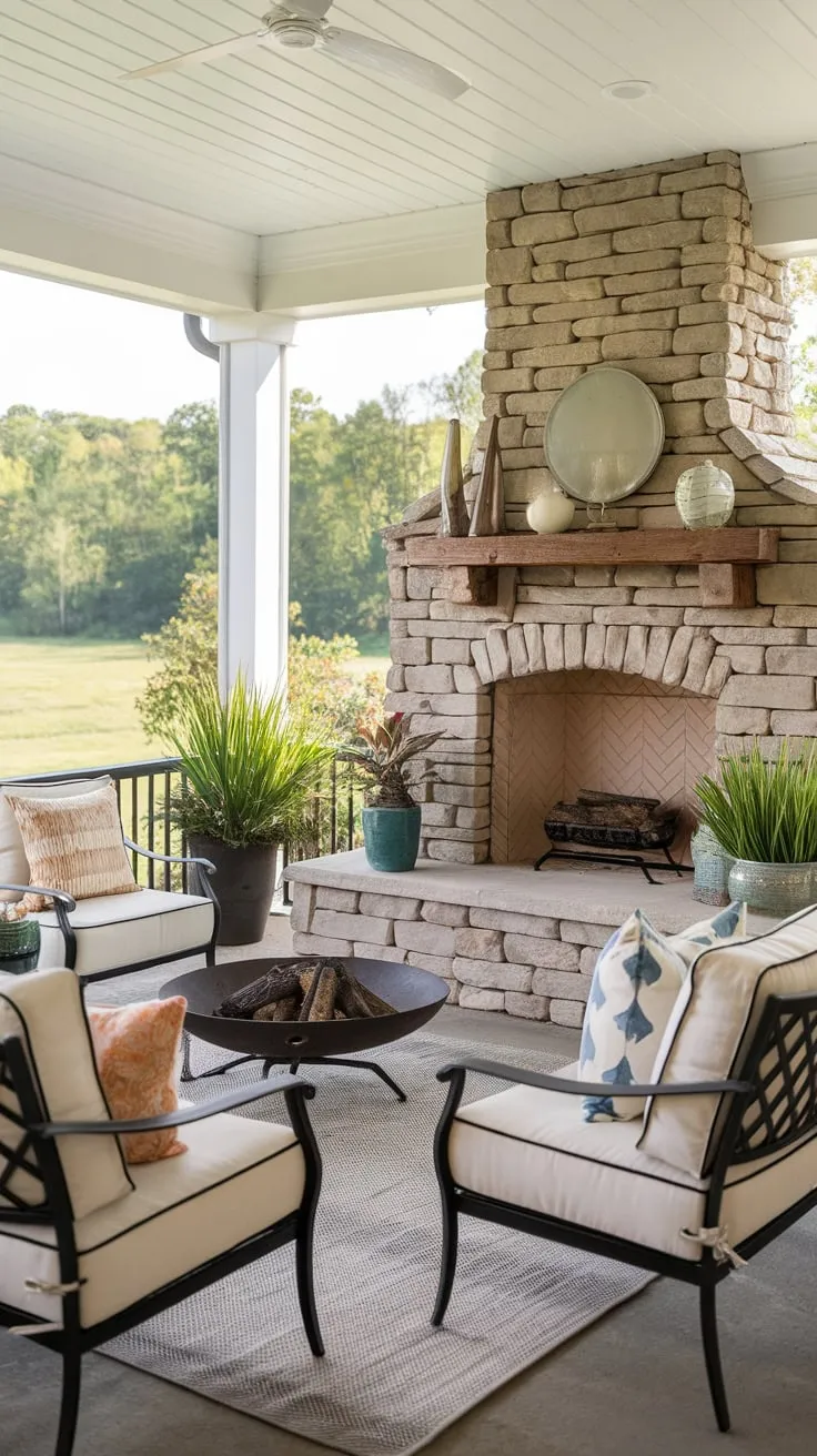 Cozy Back Porch Oasis with Fireplace