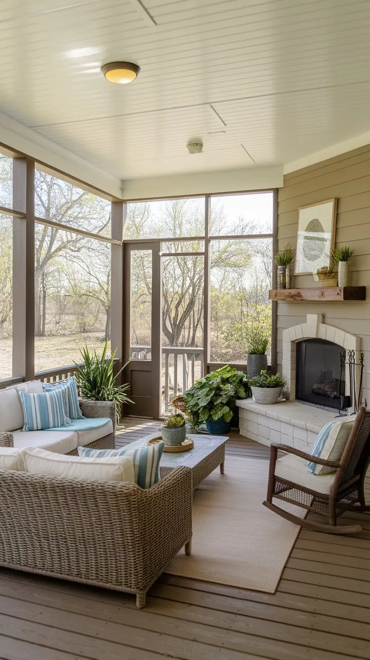 Charming Screened Porch Oasis with Fireplace