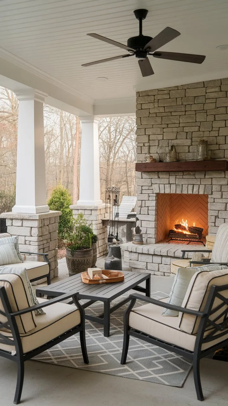 Cozy Back Porch Bliss with Fireplace