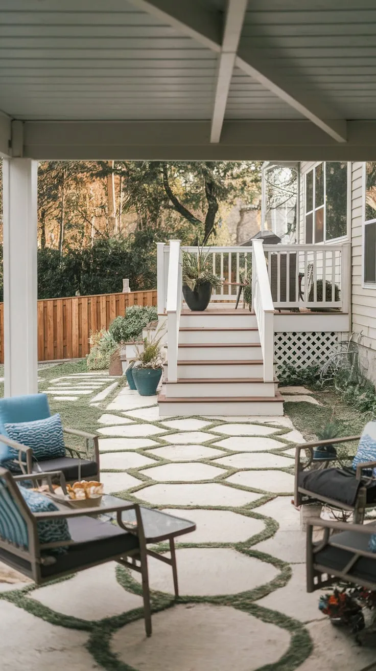 Cozy Backyard Oasis with Unique Patio Design