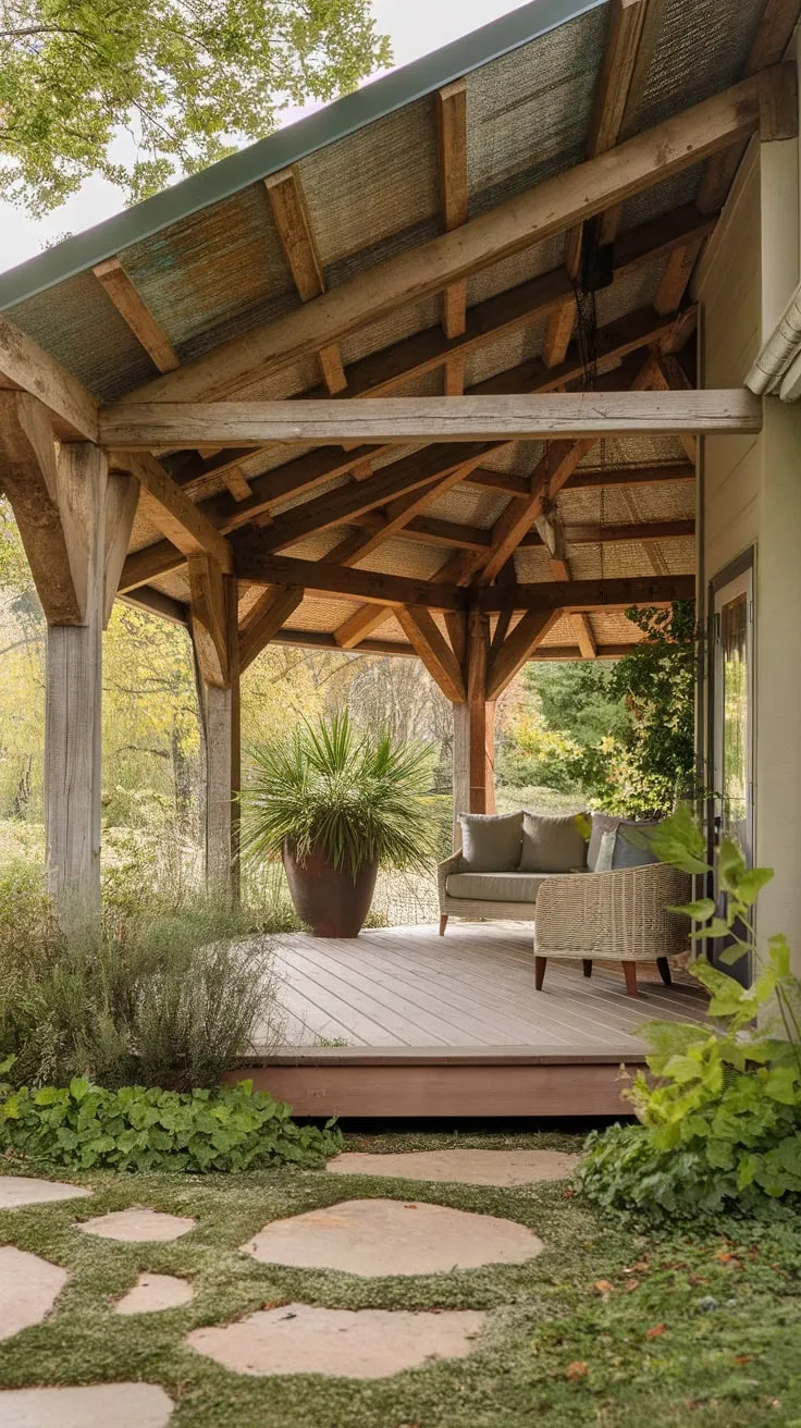 Rustic Retreat: Cozy Back Porch with Wooden Deck