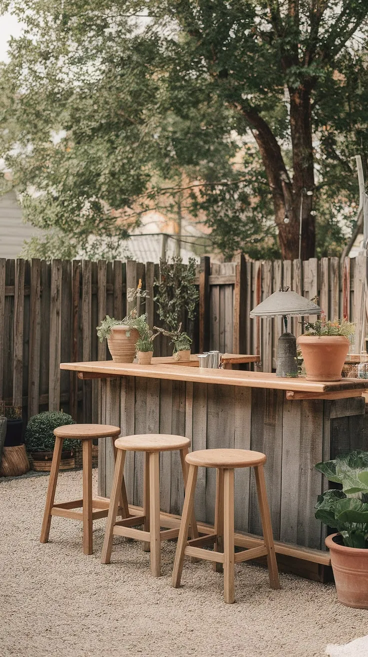 This backyard bar offers a relaxing and stylish space for al fresco drinks.