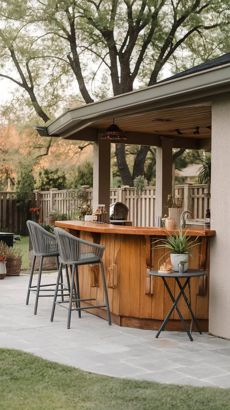 Enjoy a cozy retreat in a private backyard bar area, perfect for relaxation.