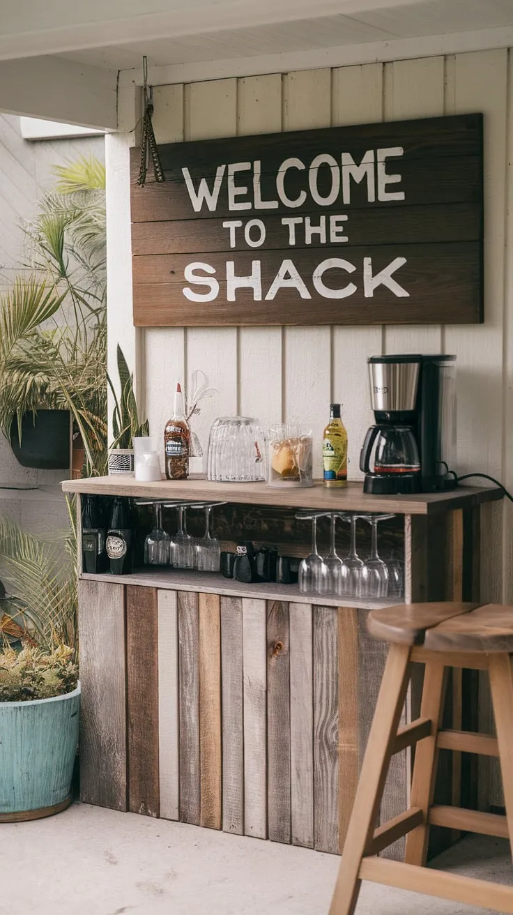 Escape to a cozy backyard shack, perfect for casual drinks and relaxation
