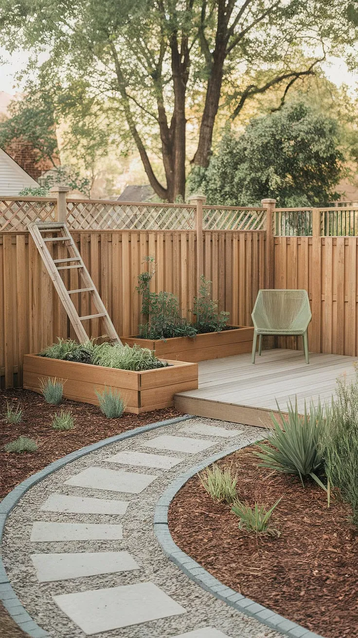 A tranquil backyard scene evokes a sense of peaceful escape