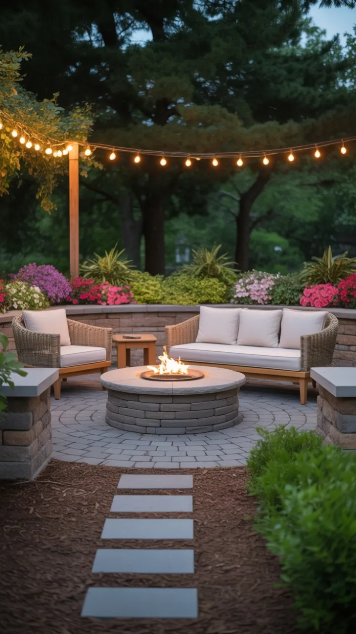 Starlit Backyard Oasis with a Cozy Stone Fire Pit