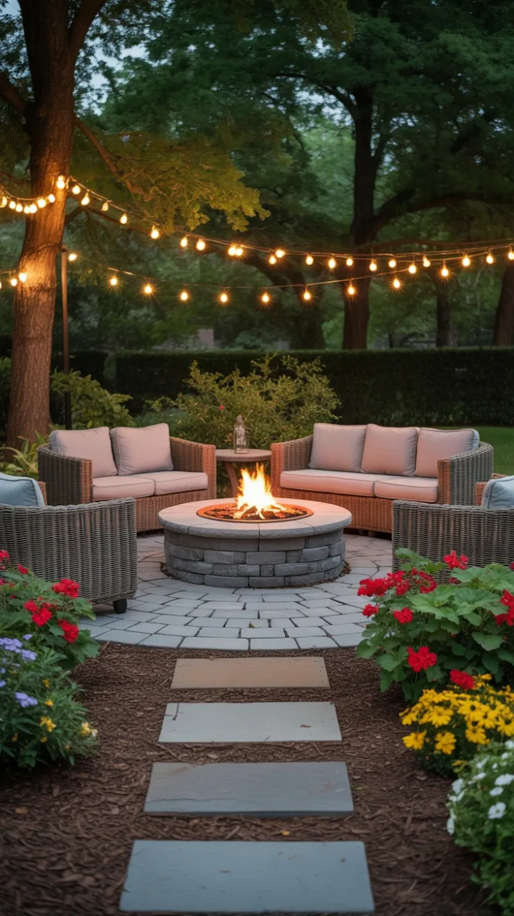 Cozy Fire Pit Retreat Nestled in a Lush Garden
