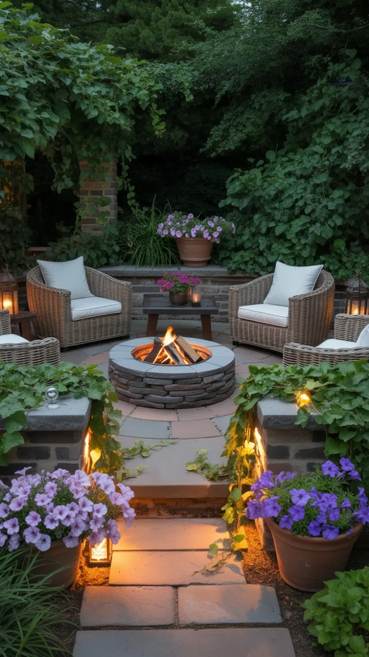 Twilight Fire Pit Garden Retreat