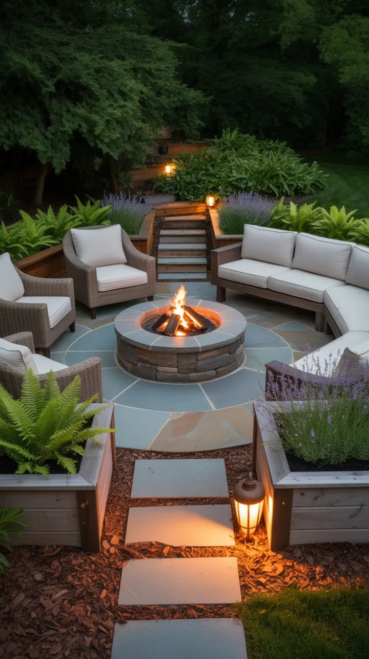 Lavender-Scented Backyard Retreat Around a Stone Fire Pit