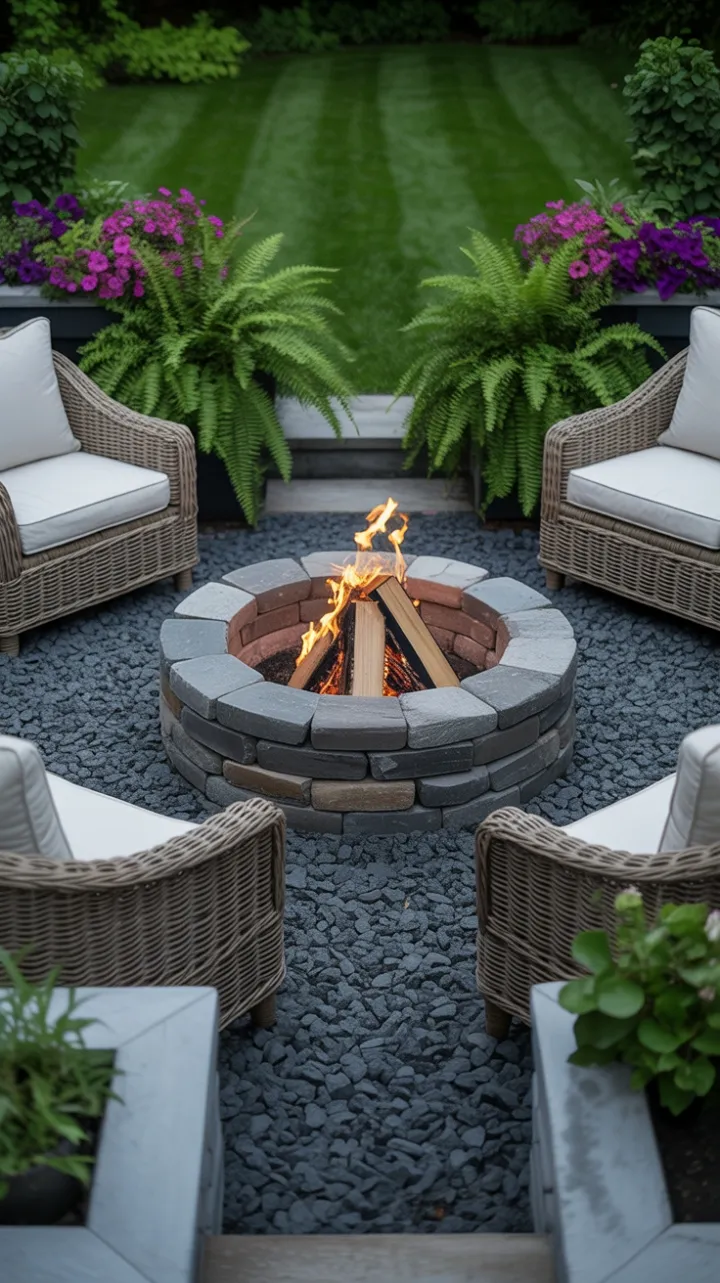 Tranquil Stone Fire Pit Retreat Wrapped in Lush Garden Privacy