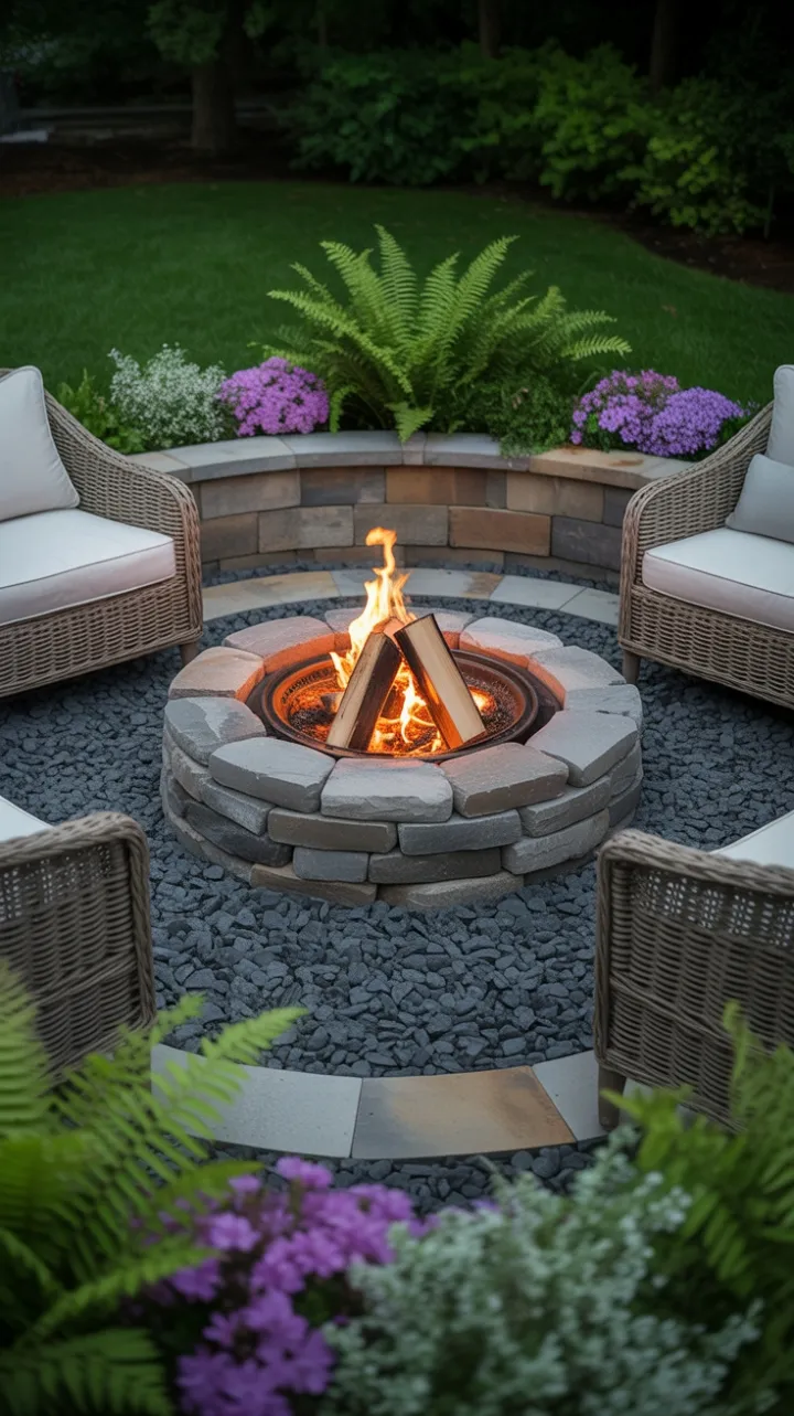 Cozy Stone Fire Pit Retreat Wrapped in Lush Privacy