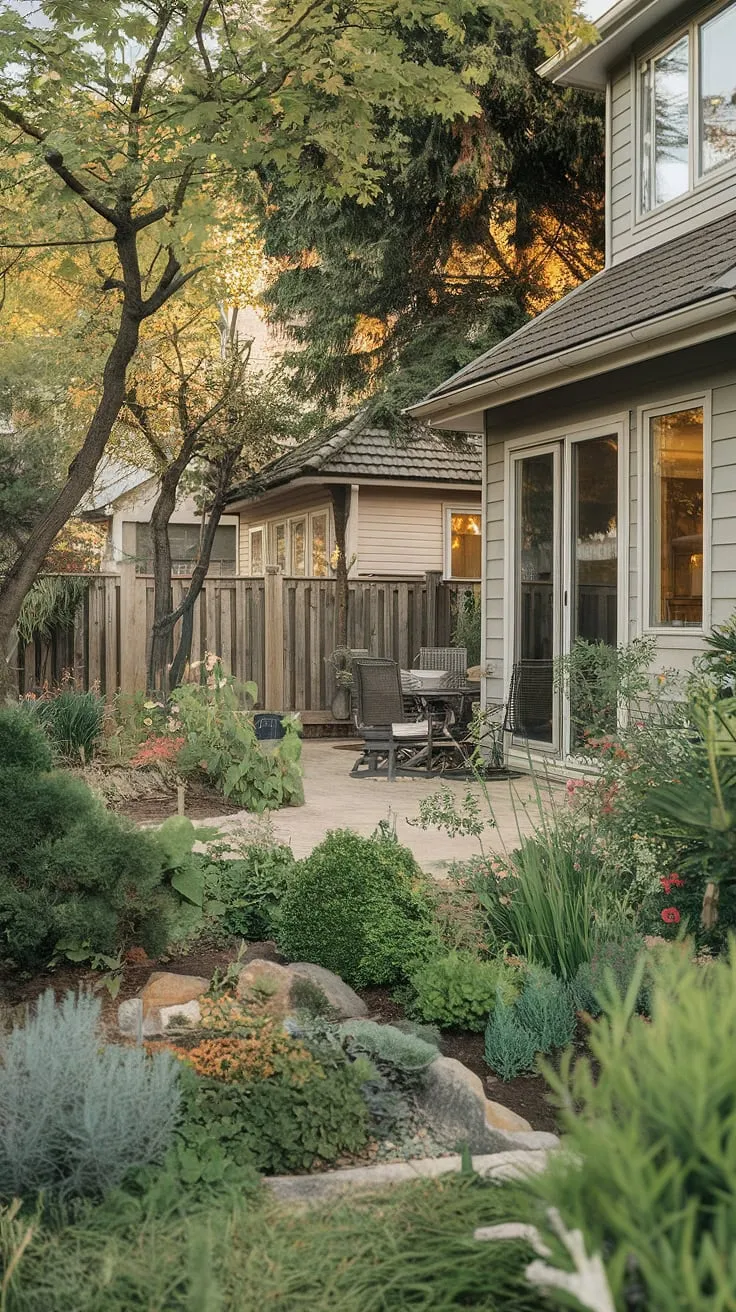 The picture evokes a feeling of warmth and tranquility in a pleasant neighborhood setting