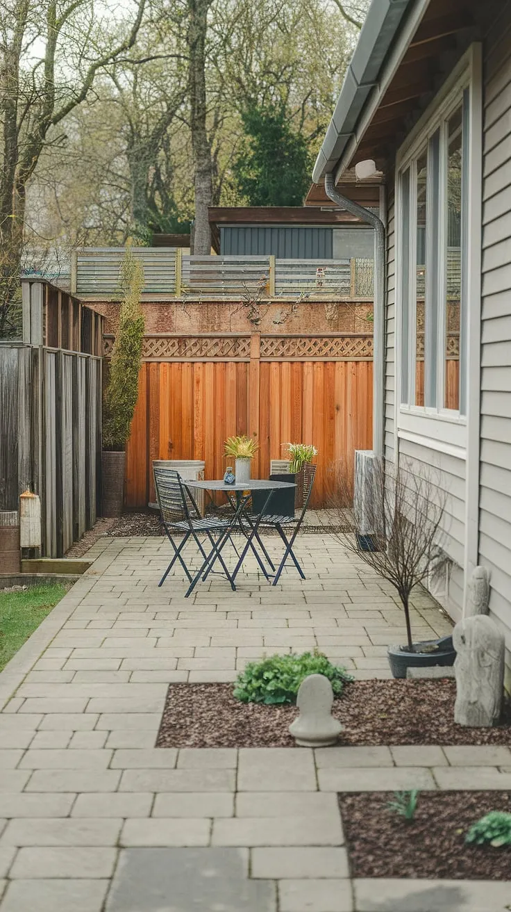 A charming home's inviting patio and garden offer a peaceful retreat