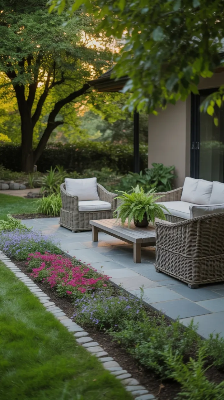 Modern Slate Patio in a Lush Garden Oasis