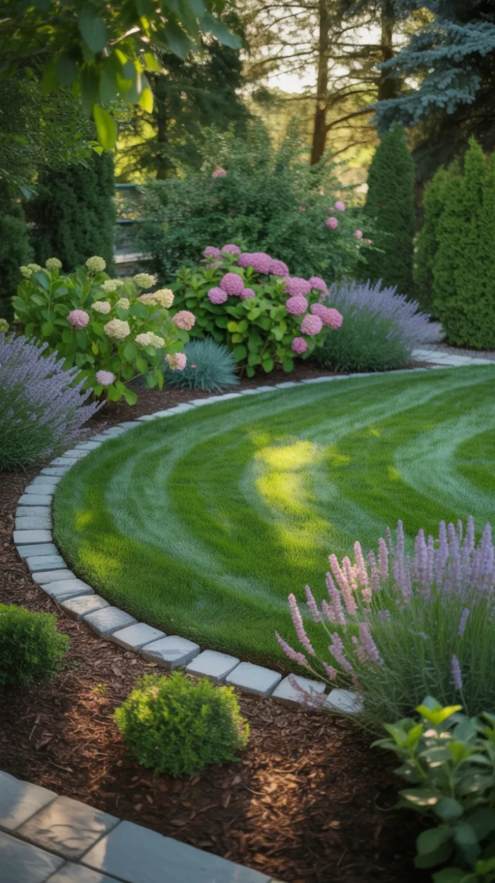 Sunlit Entertainer's Oasis with Emerald Lawn and Fragrant Hydrangeas