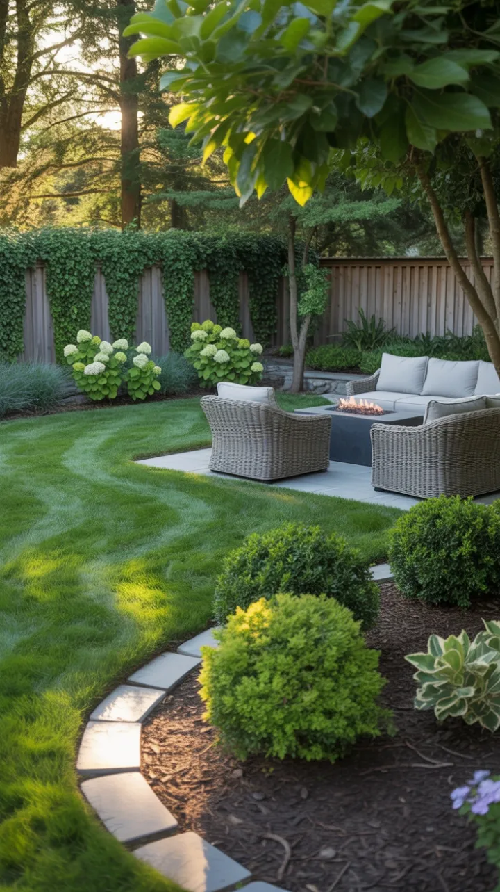 Secluded Garden Retreat with Cozy Fire Pit and Lush Privacy