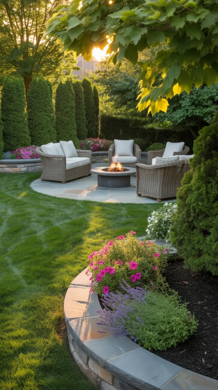 Emerald Backyard Oasis for Private Entertaining with Fire Pit