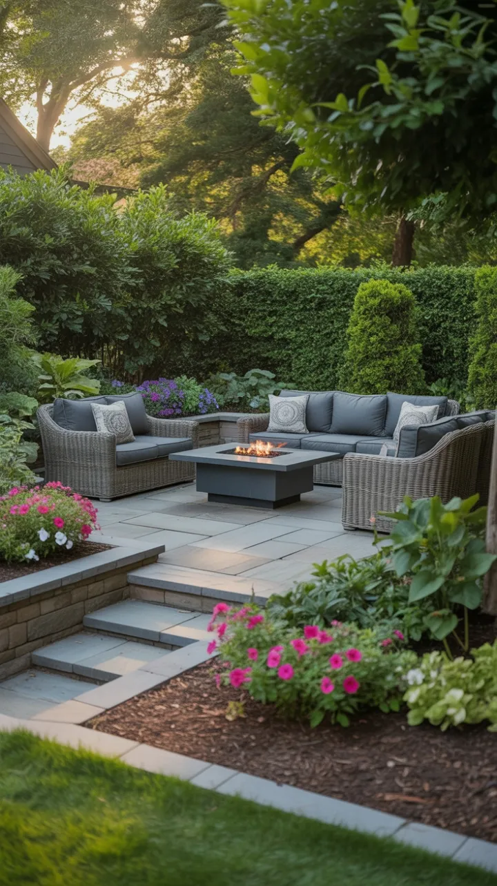 Golden-Hour Private Patio Retreat with Cozy Modern Fire Pit