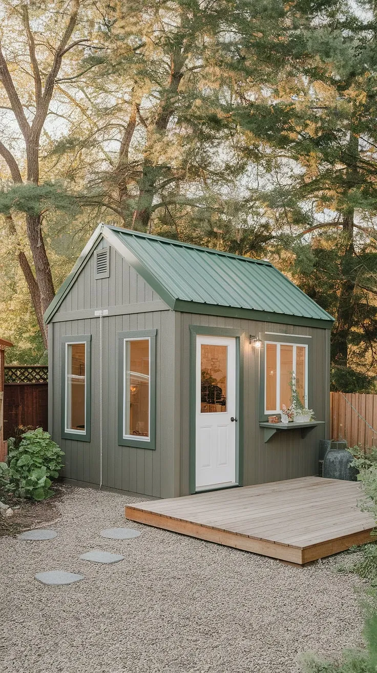 Nature-integrated work awaits in this charming backyard office.