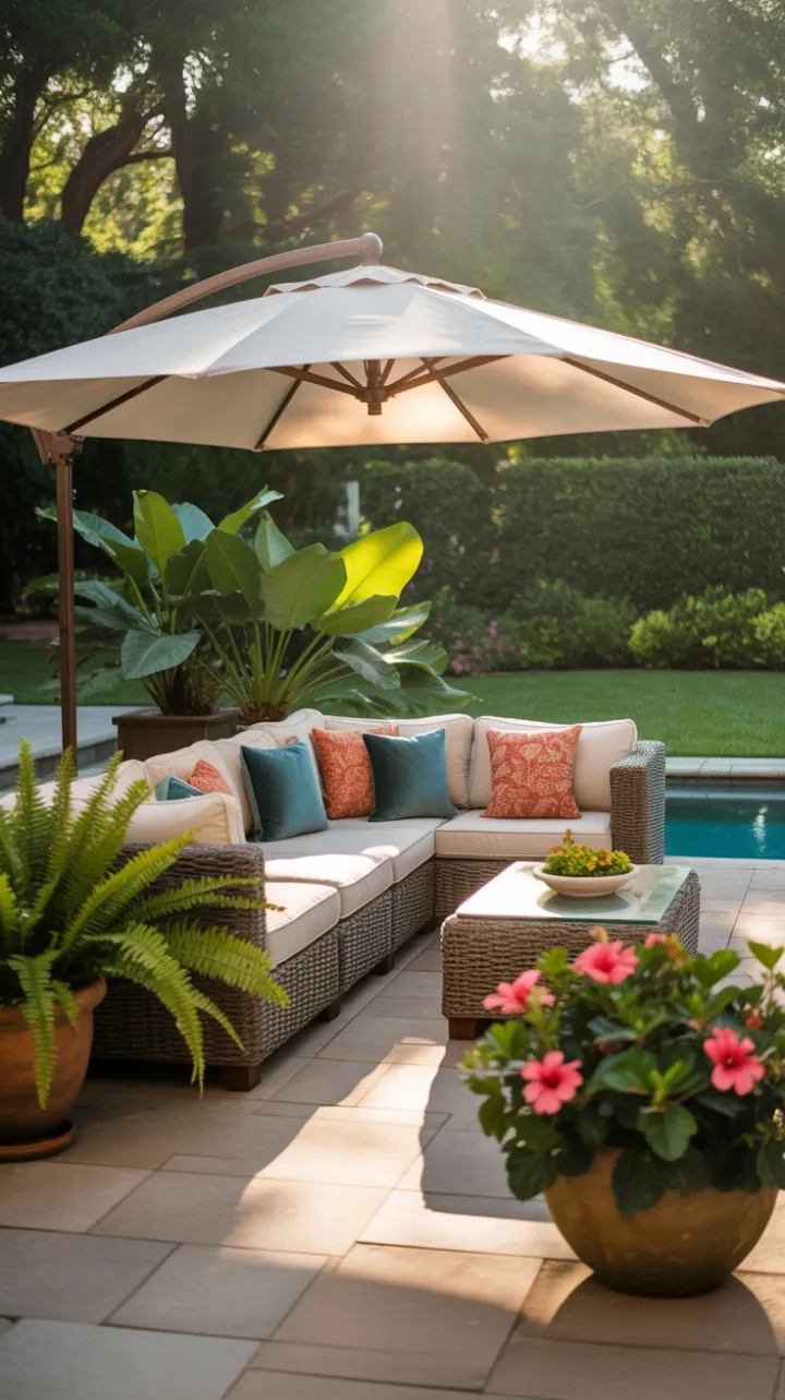 Sunlit Garden Retreat with Poolside Elegance