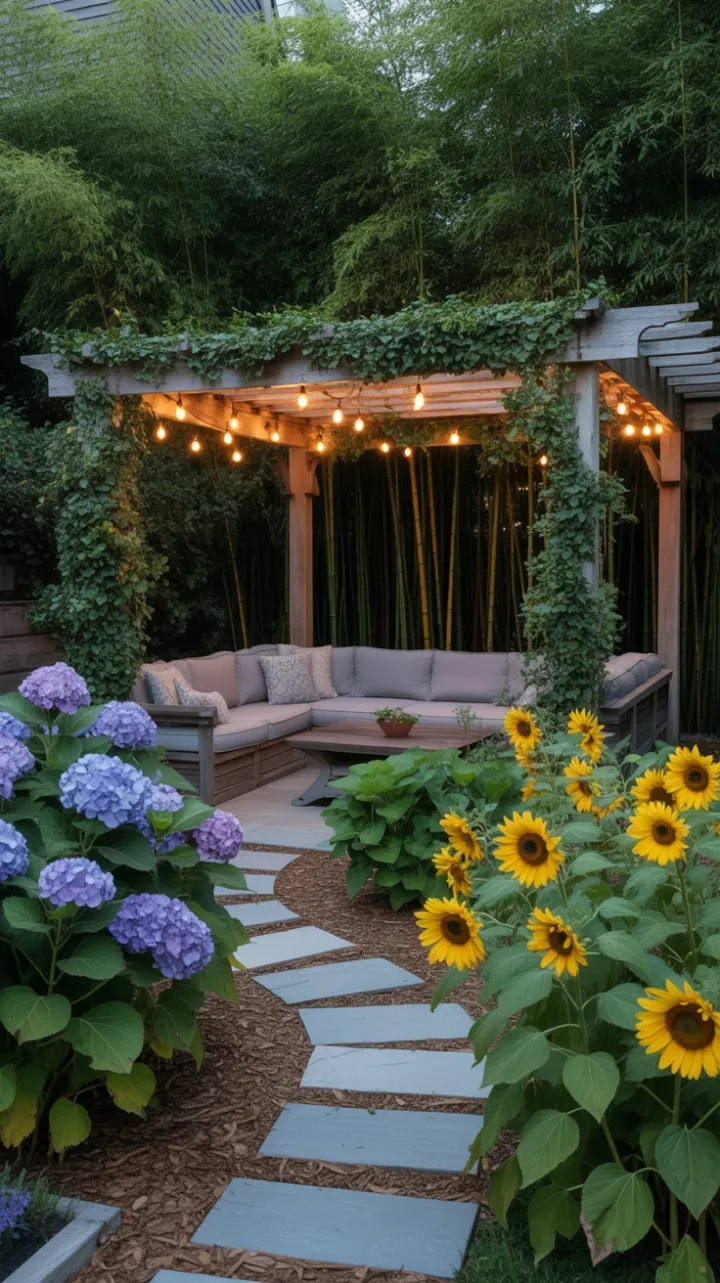 Secluded Garden Retreat Bathed in Warm Light