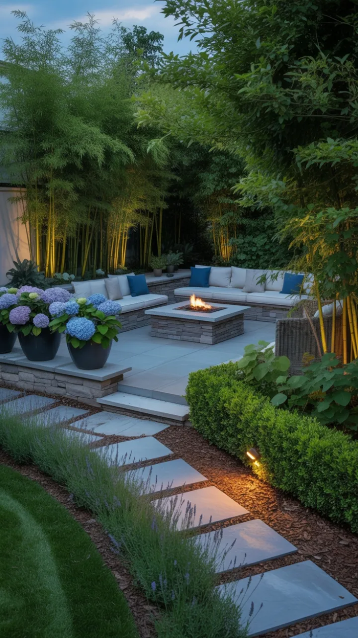 Secluded Stone Patio Oasis Wrapped in Bamboo and Lavender