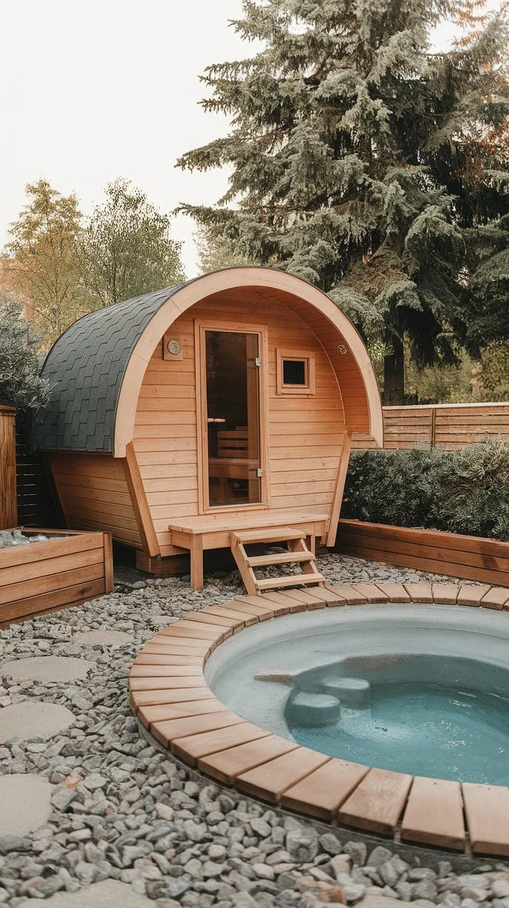 Indulge in the ultimate contrast therapy experience with a private outdoor sauna and refreshing cold plunge.