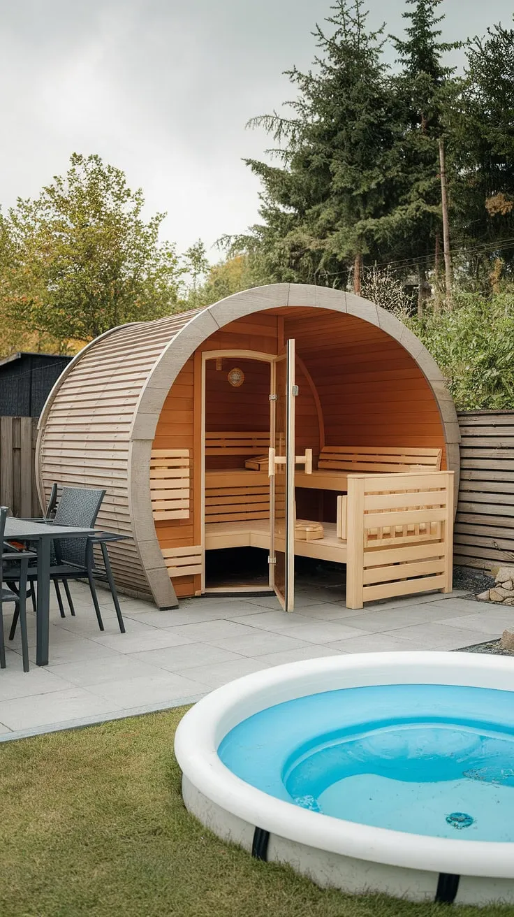 Escape to your own private oasis with a backyard sauna, complete with a refreshing cold plunge and patio seating.