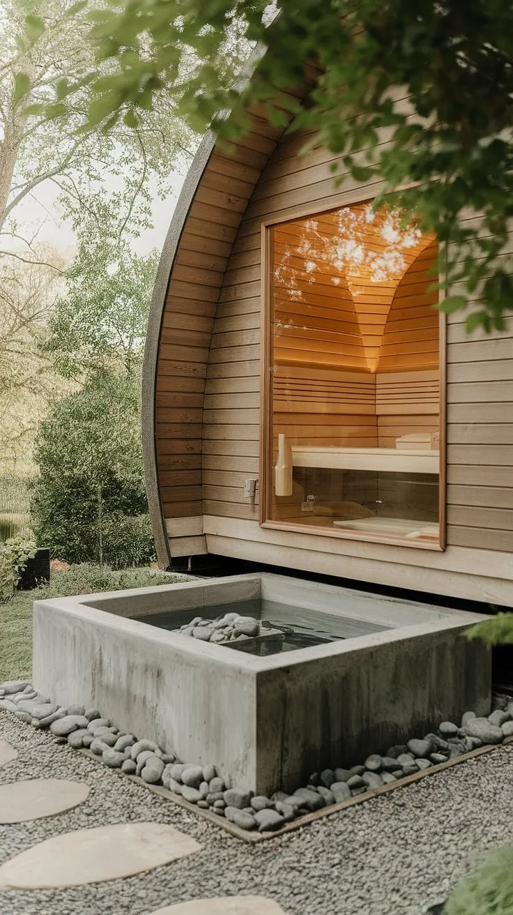 Escape to tranquility with a wood sauna and invigorating cold plunge pool nestled in nature