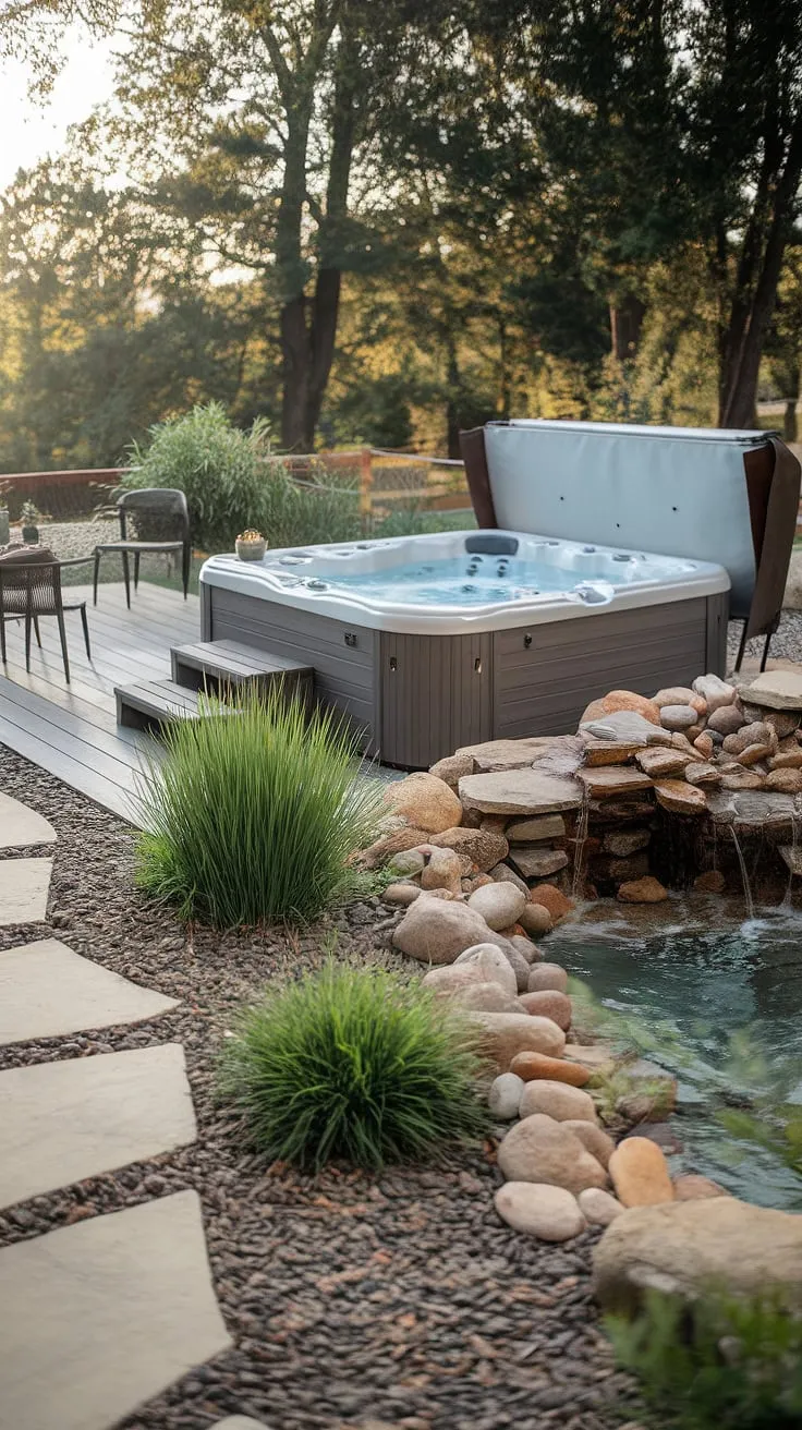 A private oasis awaits with a backyard hot tub nestled amongst nature's beauty.