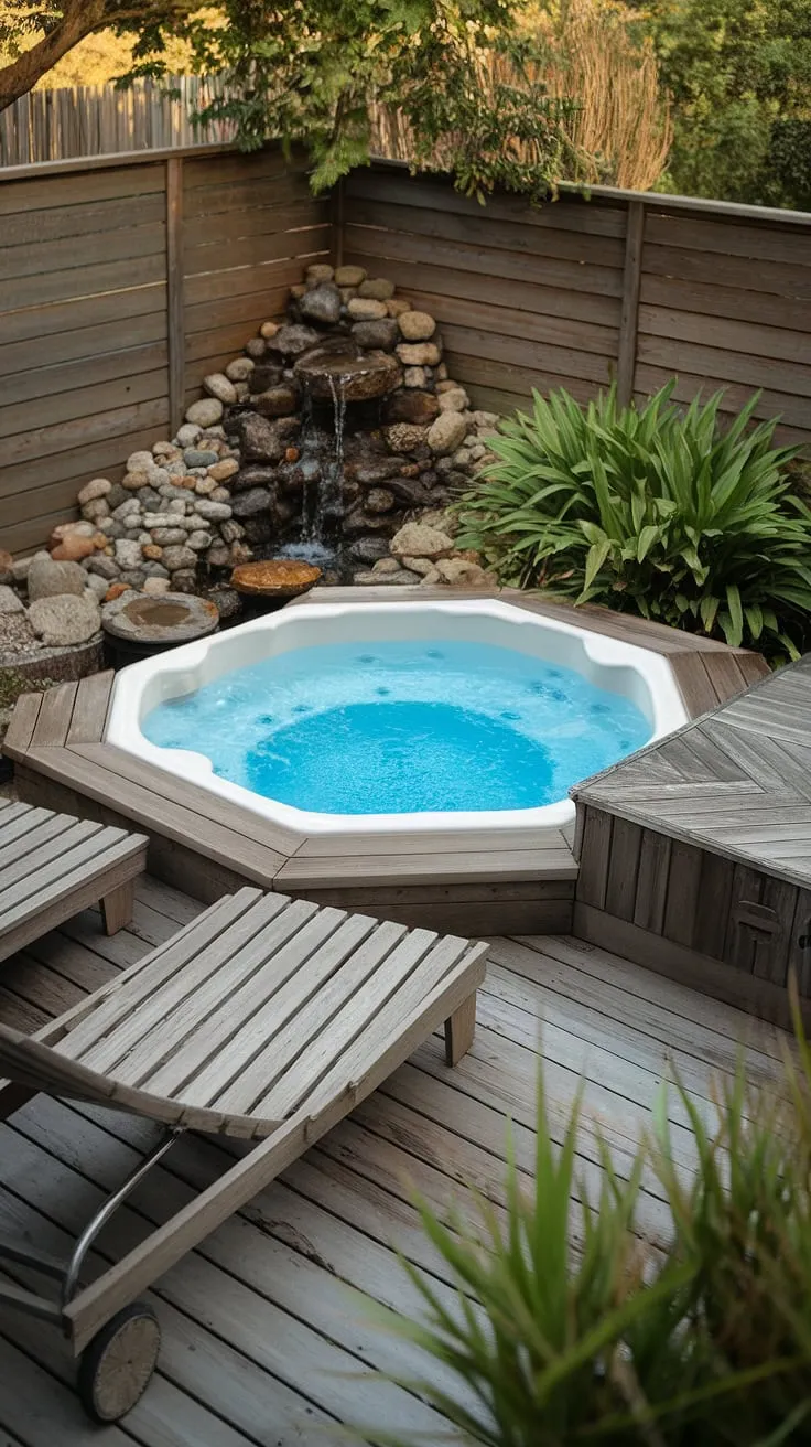 A wooden deck hot tub and lush landscaping create a perfect personal spa retreat