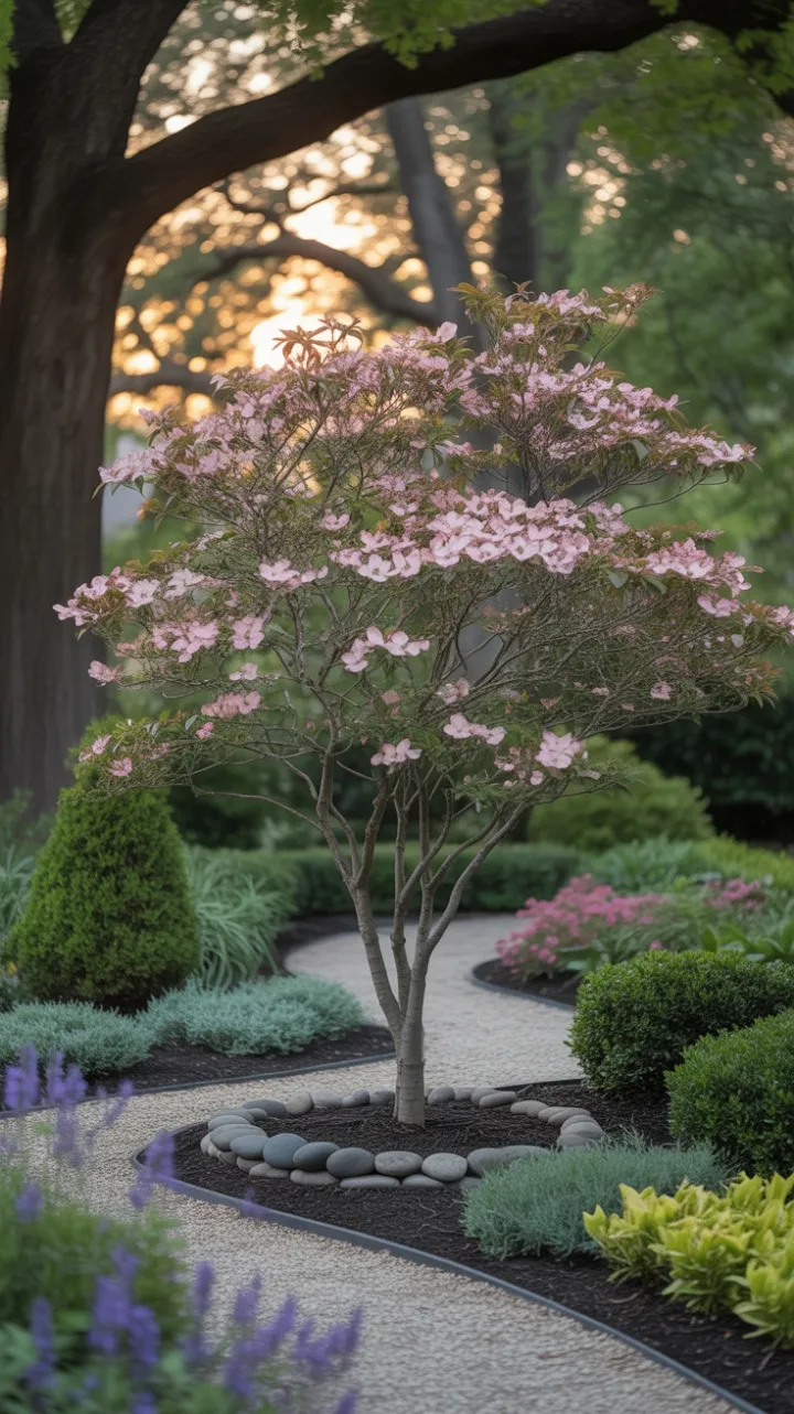 Sunlit Dogwood Sanctuary with Winding Garden Path