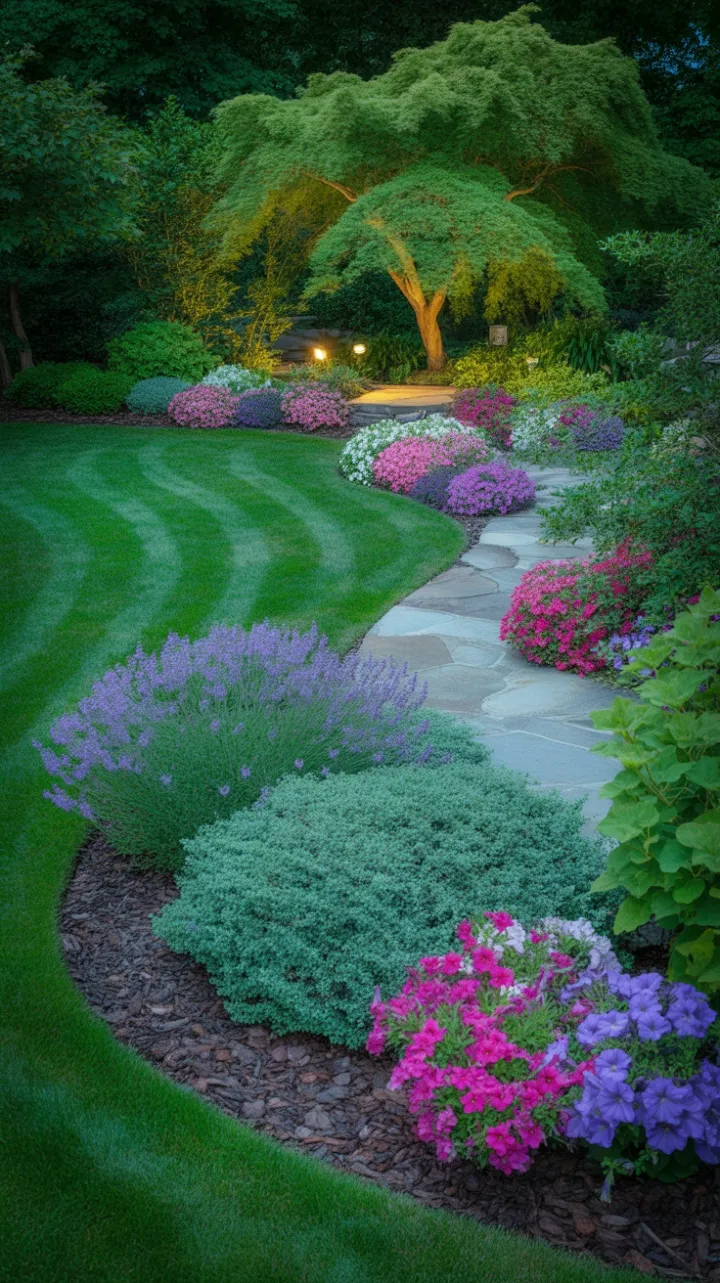 Lavender-Lined Pathway to a Japanese Maple Haven