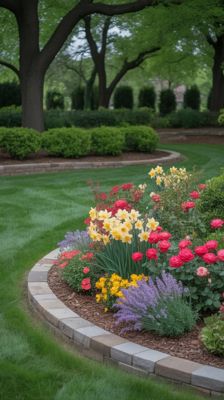 Tranquil Backyard Oasis of Roses Daffodils and Lavender