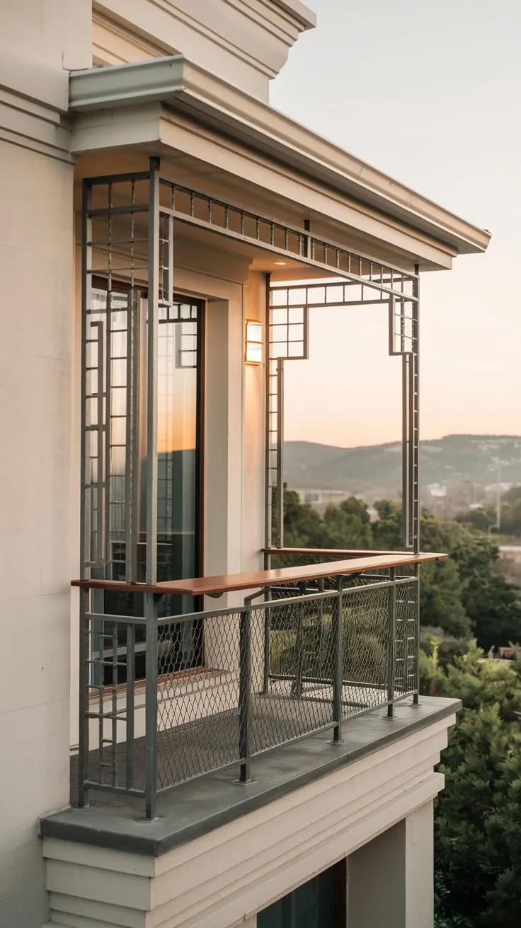 Warm light softly illuminates your stylish home, its high balcony boasting a sleek metal bar and breathtaking views