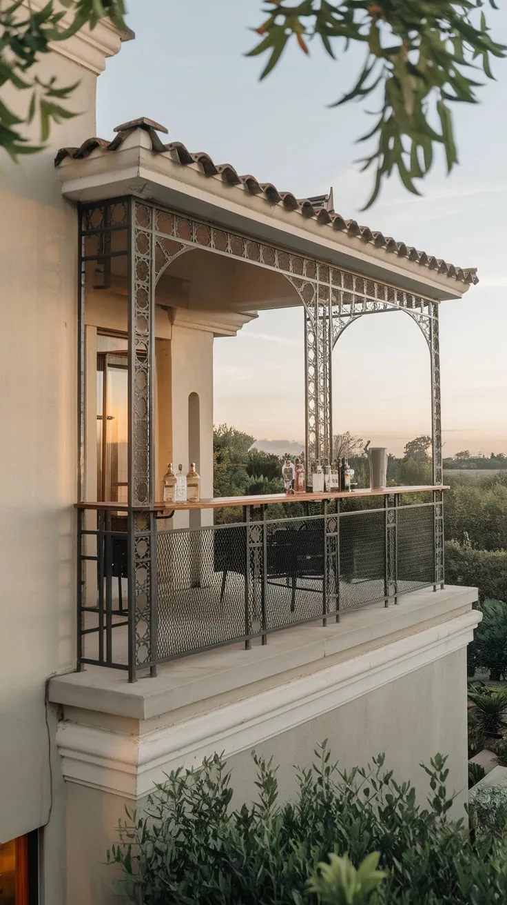 A picture-perfect scene unfolds: your home's metal balcony bar, bathed in soft light, overlooks a breathtaking panorama