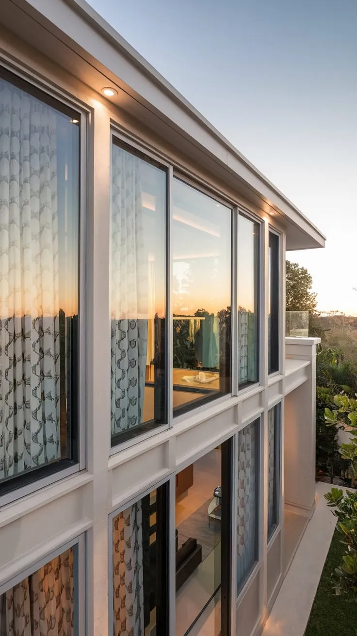 Embrace modern living with stunning architecture, large windows framing nature's beauty, and a warm glow that invites you in