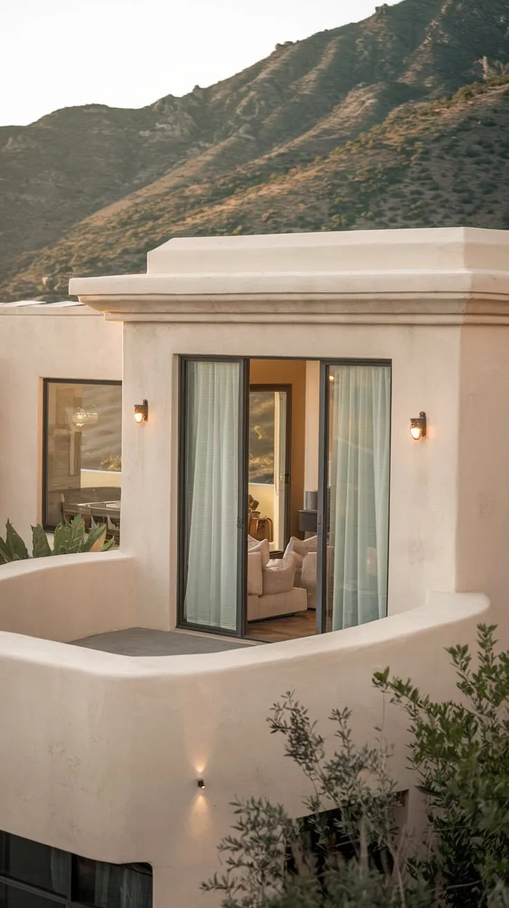 Embrace tranquility in a stunning modern abode, with open curtains framing picturesque landscapes that inspire serenity