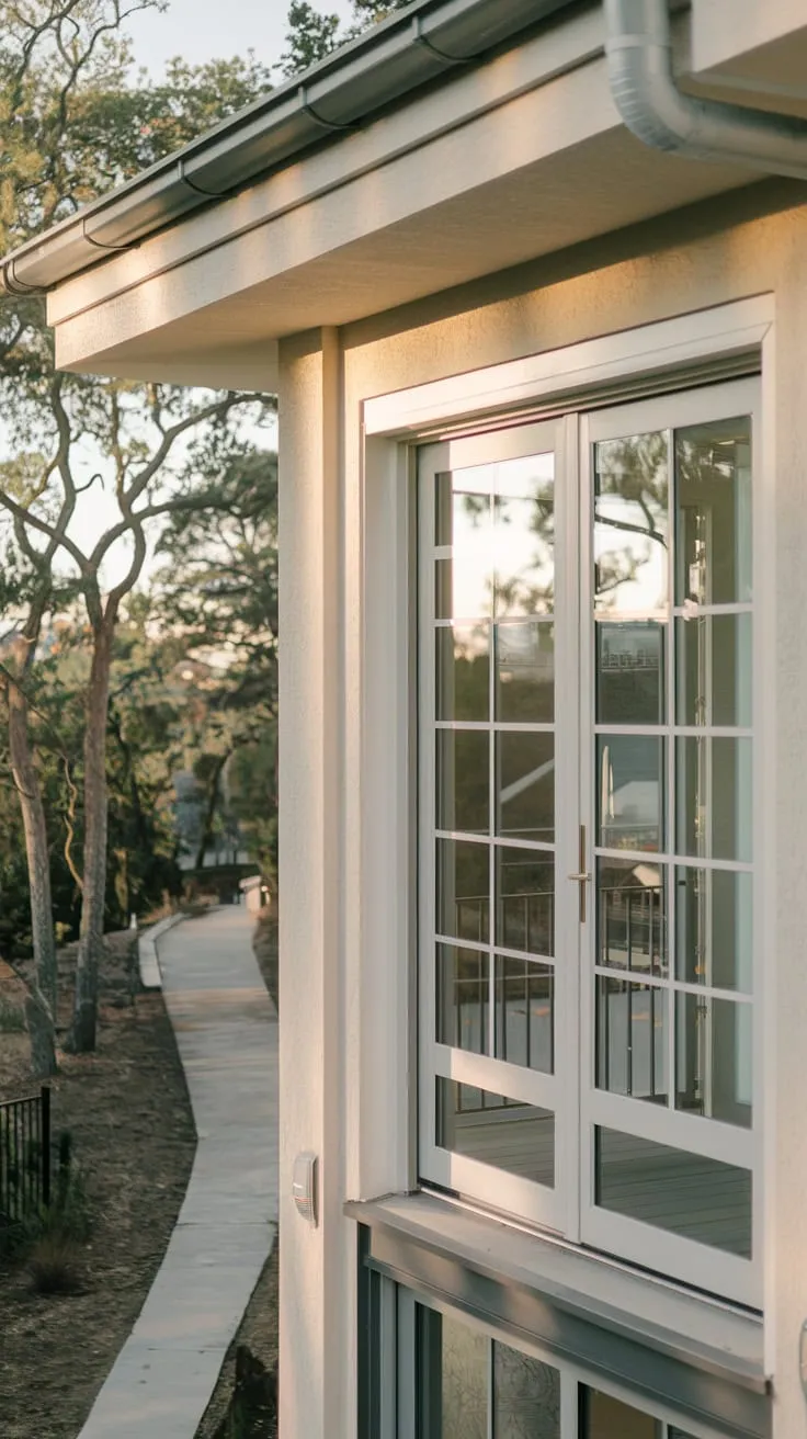 Above, a tranquil home unfolds, bathed in soft light, its balcony overlooking a picturesque path nestled among trees