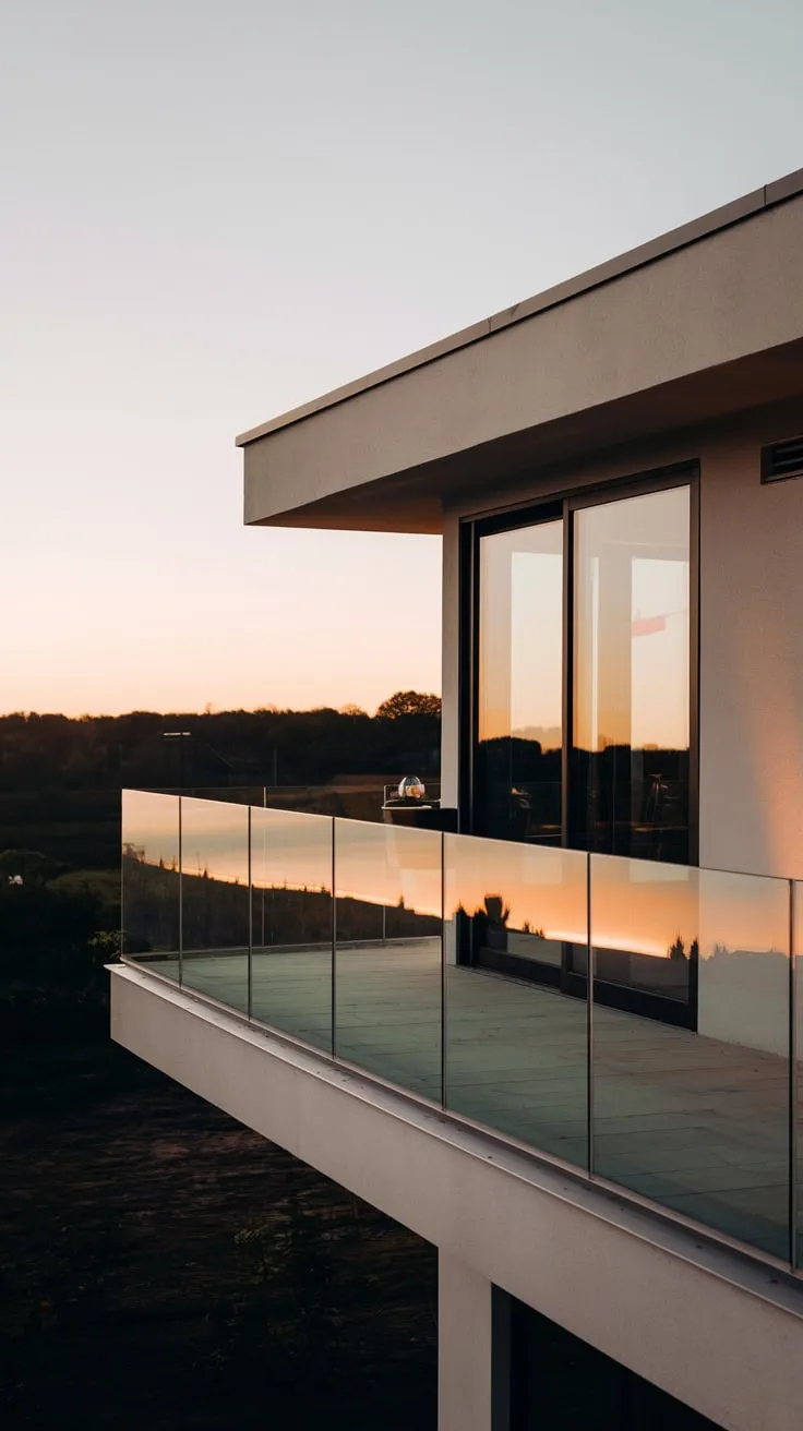 Bathed in soft light, your glass balcony offers breathtaking views of the tranquil landscape below
