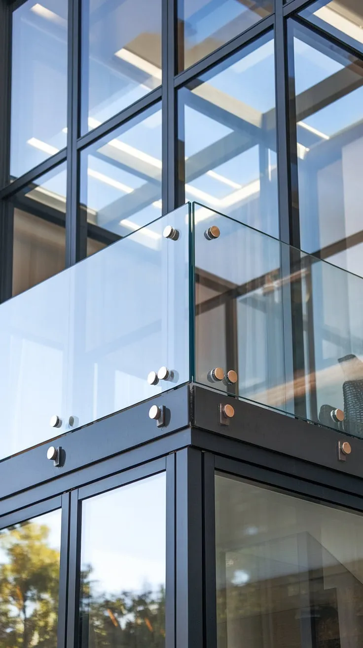 Experience effortless elegance with this balcony glass design.  The transparent glass railing, a testament to superior glass installation, acts as a safe and stylish glass fence.  Composed of robust tempered glass, this safety glass balustrade and glass partition form a secure balcony enclosure.  Regular glass maintenance keeps this outdoor glass feature sparkling, reflecting the modern balcony design perfectly.