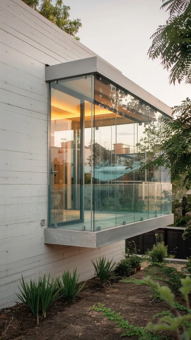 Embrace the elegance of contemporary living with soft lighting that highlights your stylish white concrete home and its tranquil surroundings