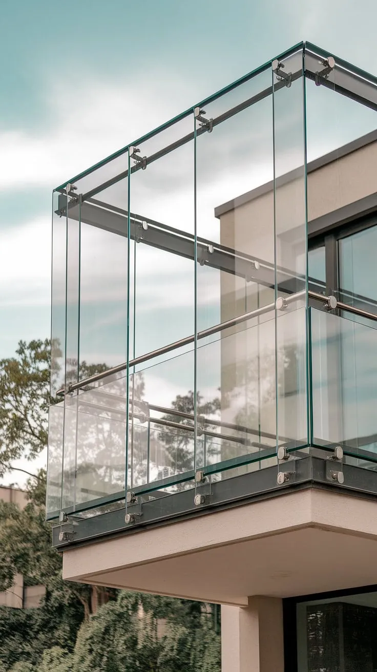 Modern living at its finest. This stunning balcony design features a frameless glass railing and a sleek glass partition, creating a seamless transition between indoor and outdoor spaces. The tempered glass panels, acting as both a safety glass and a stylish glass balustrade, ensure peace of mind while maximizing the view.  Expert glass installation and regular glass maintenance will keep this outdoor glass fence looking pristine for years to come.  The glass barrier provides a secure and elegant balcony enclosure.