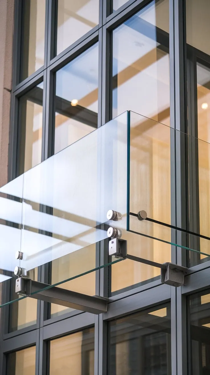 Modern balcony design at its finest. This frameless glass railing system, featuring tempered glass panels and a sleek steel support, offers unobstructed views while ensuring safety.  The glass balustrade and partition create a seamless balcony enclosure, showcasing the beauty of outdoor glass.  Regular glass maintenance will keep this stunning glass fence sparkling.  Note the importance of using safety glass in balcony glass installations.