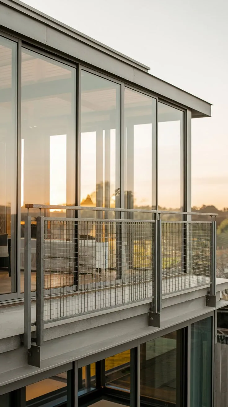 Transform your living space with a sleek modern home featuring a safety balcony grill, where minimalist design meets breathtaking views