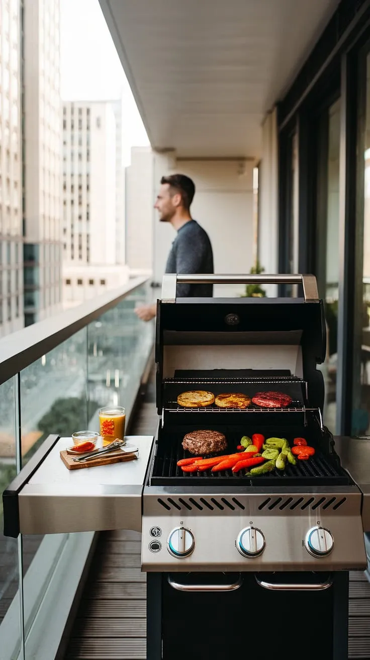 The aroma of grilling vegetables and juicy burger fills the air from my balcony cooking setup.  This balcony grill, a perfect outdoor grill, offers the best of both worlds: city views and the satisfaction of a balcony barbecue.  My outdoor cooking adventures just got a whole lot better thanks to this convenient balcony barbecue grill.