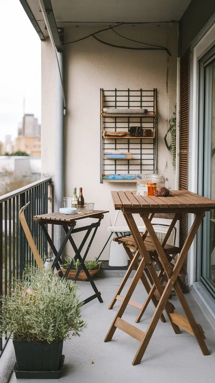 This small balcony transforms into a sophisticated entertaining space.  A balcony high table and chairs create a cozy dining area, complemented by a folding table balcony for extra prep space.  Small balcony storage ideas are ingeniously incorporated, maximizing every inch.  The small balcony bar, a perfect example of space saving bar ideas, adds a touch of luxury.  This balcony table DIY and the use of balcony tables for railings prove that even extra small balcony ideas can yield big results.